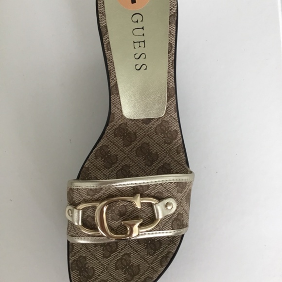 GUESS Brown G logo print wedge sandals size 7 - Picture 2 of 8